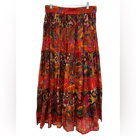 Highgate Ltd Maxi Tiered Skirt Artsy Patchwork Fall Size Large - Picture 2 of 8
